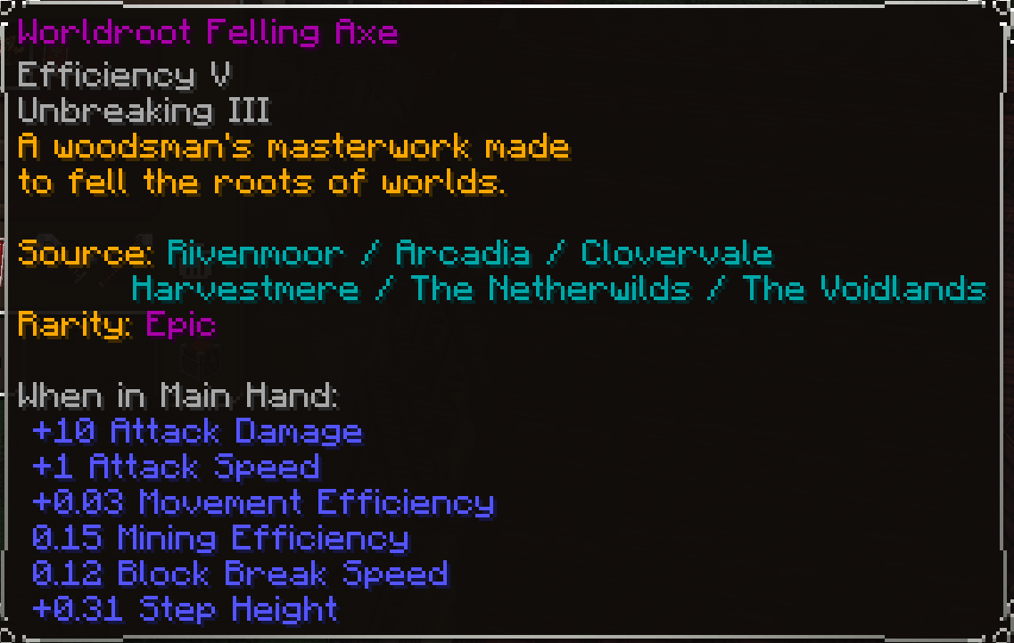 Worldroot Felling Axe, Epic item lore