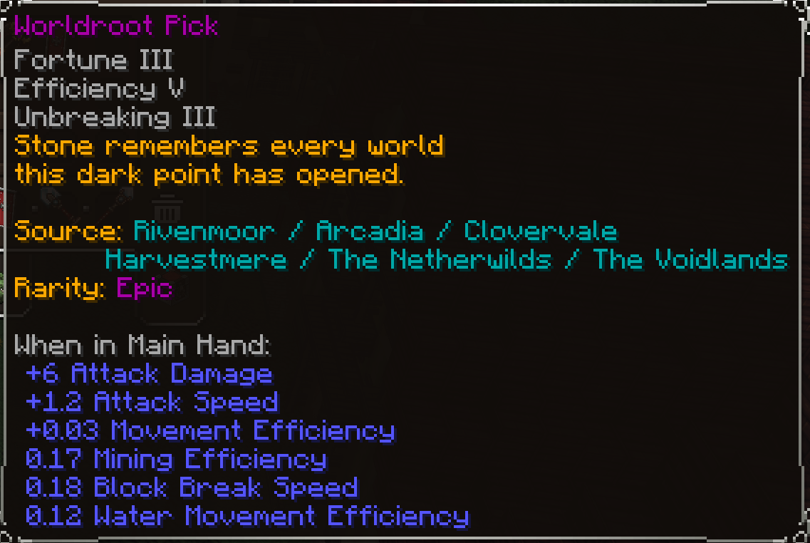 Worldroot Pick, Epic item lore