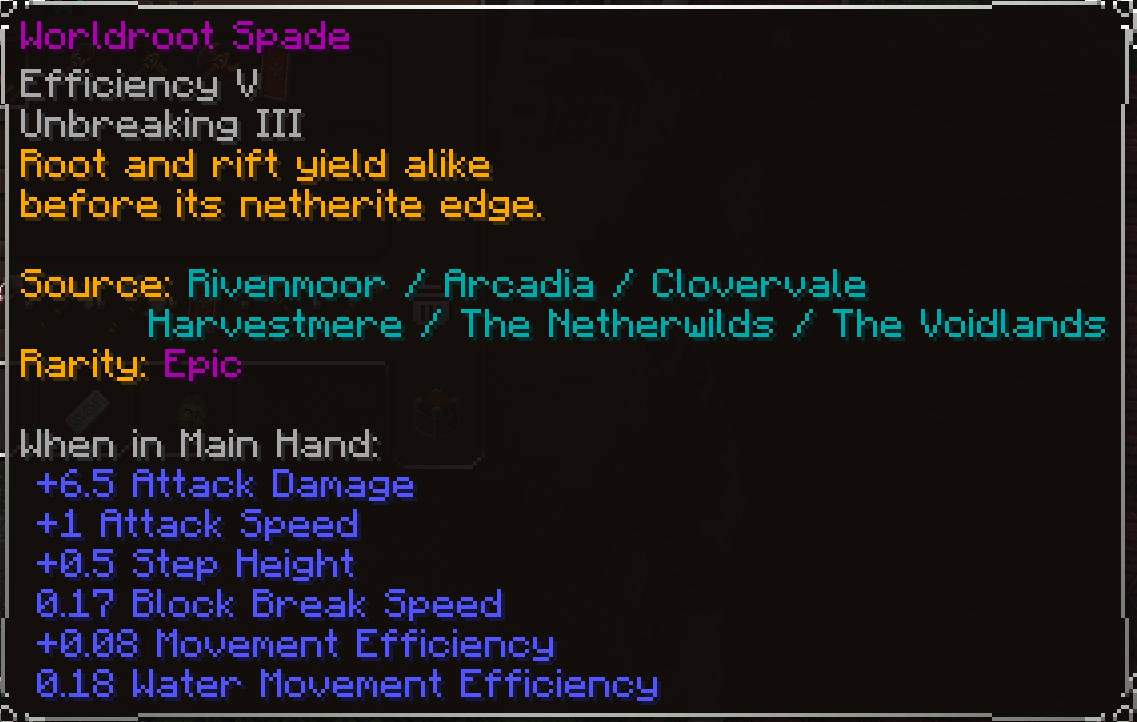 Worldroot Spade, Epic item lore