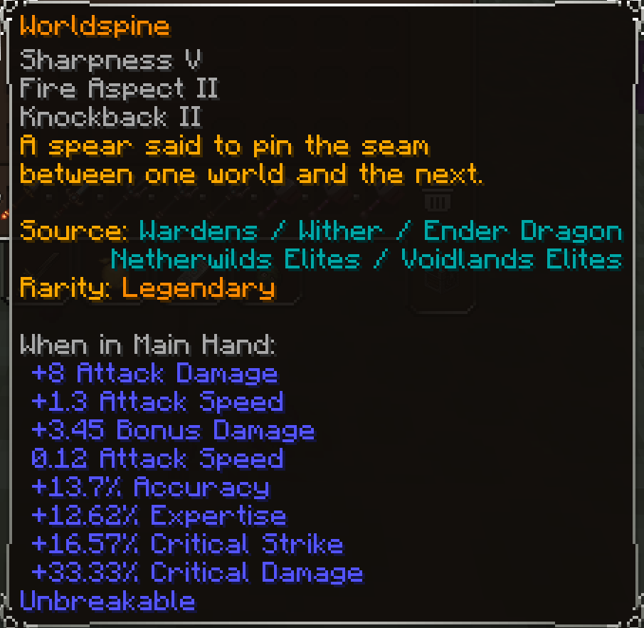 Worldspine, Legendary item lore